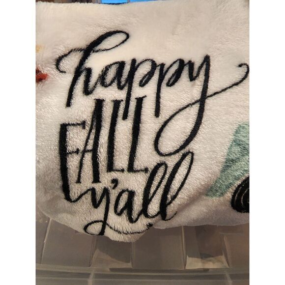 Autumn LEAVES  Oversized plush throw HAPPY FALL Y'ALL  white with teal truck pri - Picture 3 of 11